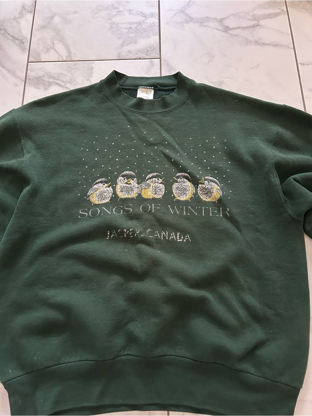 Vintage Pine Green 'Songs of Winter’ Songbirds Nature 90’s Crewneck Sweatshirt - Picture 2 of 8